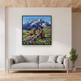Two Marmots on an Alpine Rock – displayed in a living room