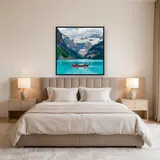 Red Canoe on a Turquoise Glacier Lake – Bedroom