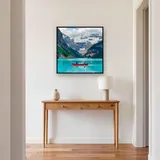 Red Canoe on a Turquoise Glacier Lake – Hallway