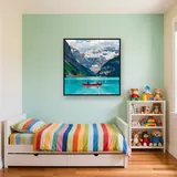 Red Canoe on a Turquoise Glacier Lake – Kids room