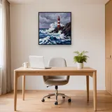 Phare sur falaise rocheuse sous tempête – Bureau