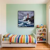 Phare sur falaise rocheuse sous tempête – Enfant