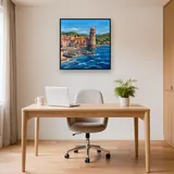 Colorful Seaside Village With Round Bell Tower – Office