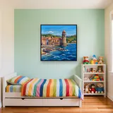 Colorful Seaside Village With Round Bell Tower – Kids room