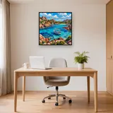 Crique turquoise et voile blanche en Corse – Bureau