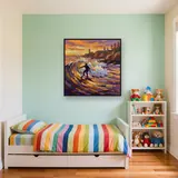 Surfer auf Welle bei Sonnenuntergang – Kinderzimmer