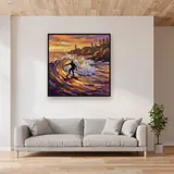 Surfer auf Welle bei Sonnenuntergang – im Wohnzimmer