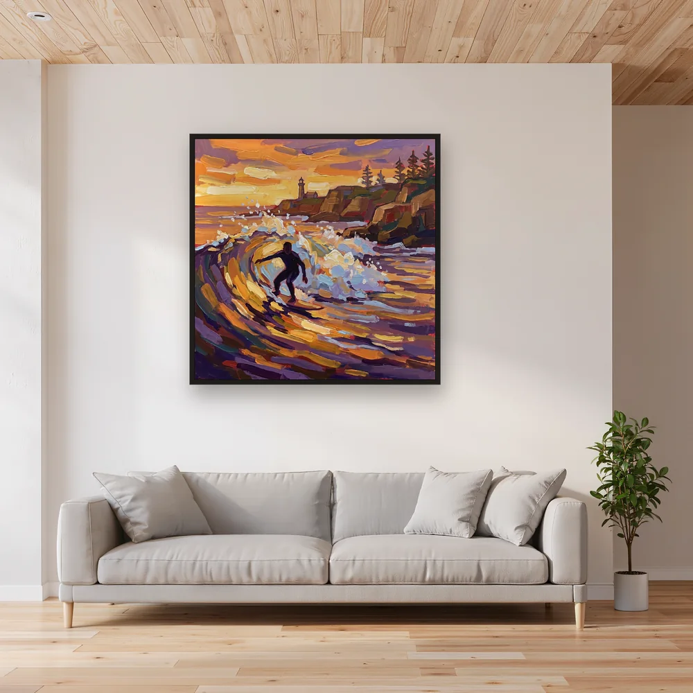 Surfer auf Welle bei Sonnenuntergang – Wohnzimmer