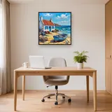 White Fisherman Cottage With Blue Shutters – Office