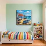 White Fisherman Cottage With Blue Shutters – Kids room