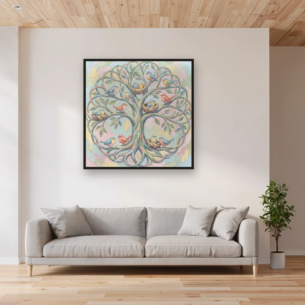 Pastel Birds Nesting In The Tree Of Life – Living room