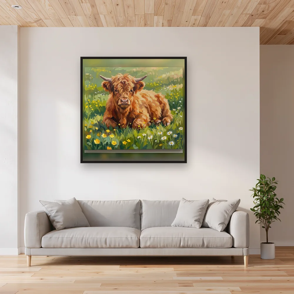Fluffy Ginger Highland Calf in a Meadow – Living room