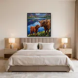 Highland Cow and Calf by the Loch – Bedroom