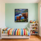 Highland Cow and Calf by the Loch – Kids room