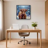 Hochlandrind im verschneiten Nadelwald – Büro