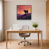 Highland Cow Silhouette At Sunset In The Glen – Office
