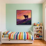 Highland Cow Silhouette At Sunset In The Glen – Kids room