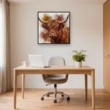 Portrait aquarelle de vache Highland aux cornes courbées – Bureau