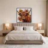 Portrait aquarelle de vache Highland aux cornes courbées – Chambre