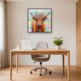 Hochlandrind mit rosa Blumenkrone – Büro