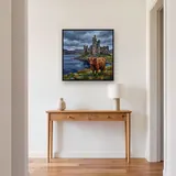 Highland Cow Before Loch Castle Ruins – Hallway