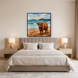 Vache des Highlands sur plage écossaise – Chambre