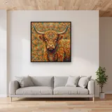 Portrait Mandala de Vache des Highlands – mis en situation dans un salon
