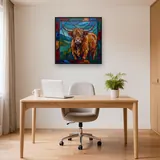 Vitrail Vache Highland aux Couleurs de Pierres Précieuses – Bureau