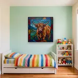 Vitrail Vache Highland aux Couleurs de Pierres Précieuses – Enfant