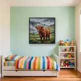 Vache des Highlands sous la pluie écossaise – Enfant