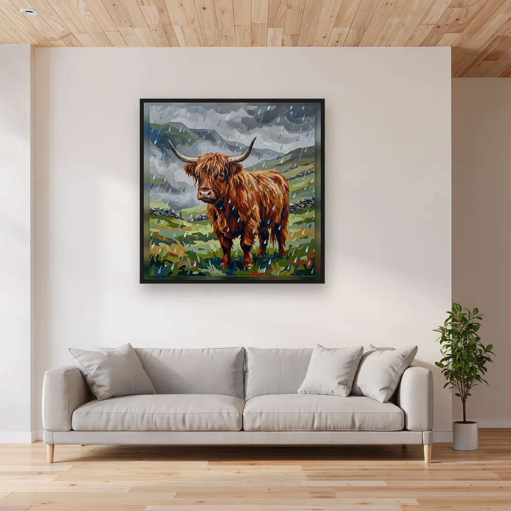 Vache des Highlands sous la pluie écossaise – Salon