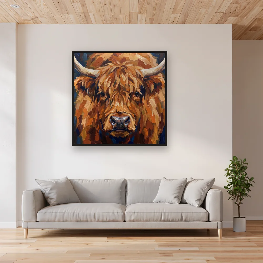 Portrait gros plan vache Highland aux yeux doux – Salon