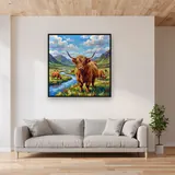 Troupeau de vaches Highland dans une vallée montagneuse – mis en situation dans un salon
