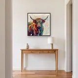 Ritratto colorato di mucca highland a spatola – Ingresso