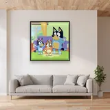 Bluey Bingo and Bandit Dancing in the Living Room – displayed in a living room