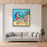 Bluey and Bingo Building a Sandcastle – displayed in a living room