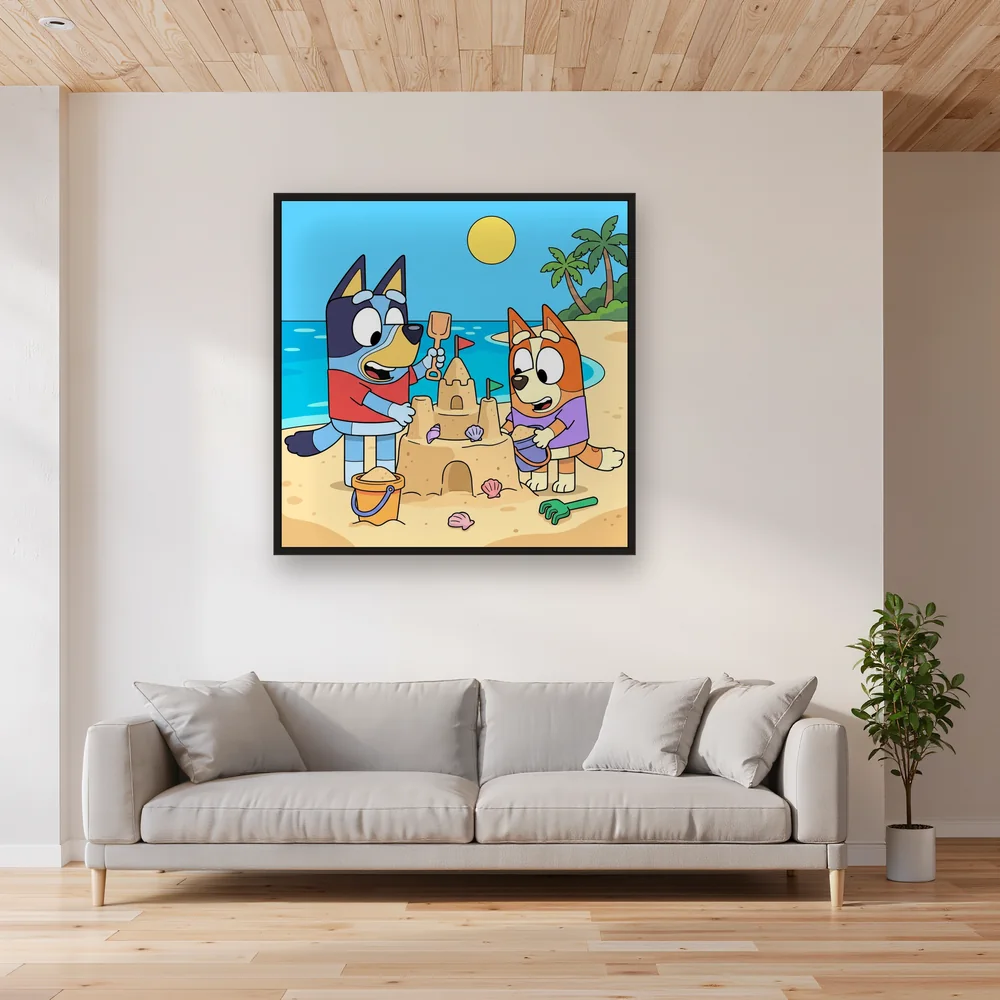 Bluey and Bingo Building a Sandcastle – Living room