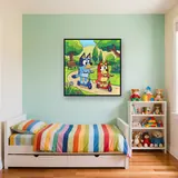 Bluey and Bingo Riding Scooters in the Park – Kids room