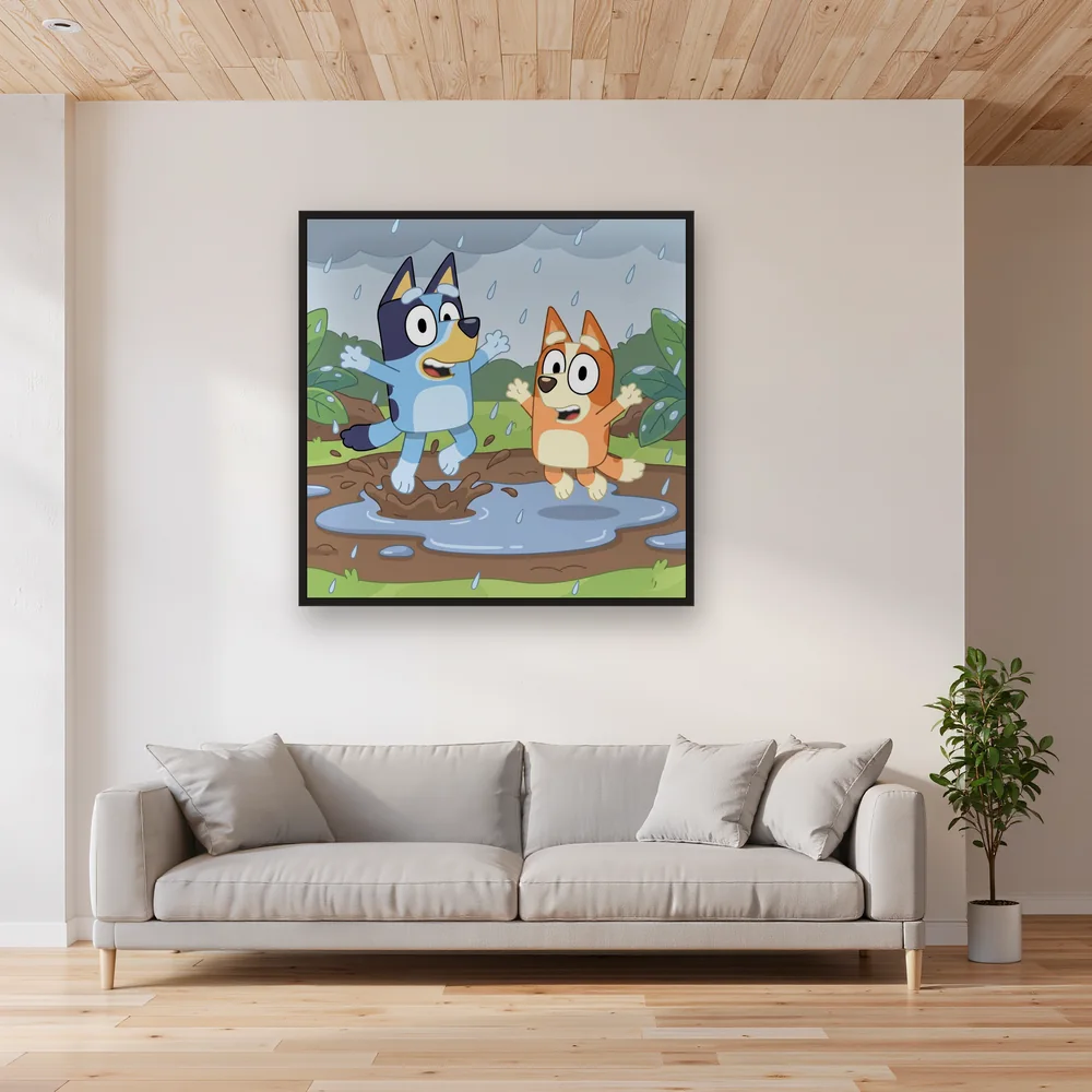 Bluey and Bingo Jumping in Muddy Puddles – Living room