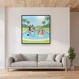 Bluey and Bingo Swimming Pool Splash – displayed in a living room