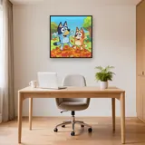 Bluey and Bingo Jumping in Autumn Leaves – Office