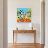 Bluey and Bingo Jumping in Autumn Leaves – Hallway
