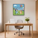 Bluey and Bingo Flying a Kite on a Windy Hill – Office