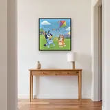 Bluey and Bingo Flying a Kite on a Windy Hill – Hallway