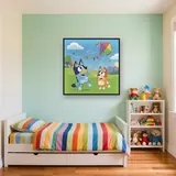 Bluey and Bingo Flying a Kite on a Windy Hill – Kids room