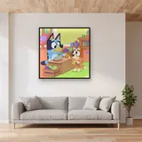 Bluey and Bingo Playing Shops with Toy Fruit – displayed in a living room