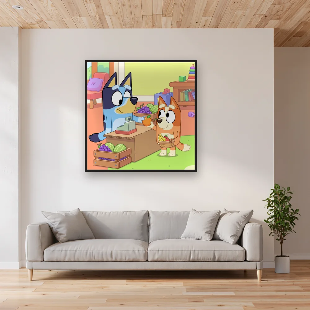Bluey and Bingo Playing Shops with Toy Fruit – Living room