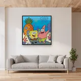 SpongeBob and Patrick Waving at the Pineapple House – displayed in a living room