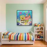 SpongeBob and Patrick Smiling with Floating Flowers – Kids room