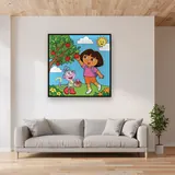Dora and Boots Picking Fruit from a Tree – displayed in a living room